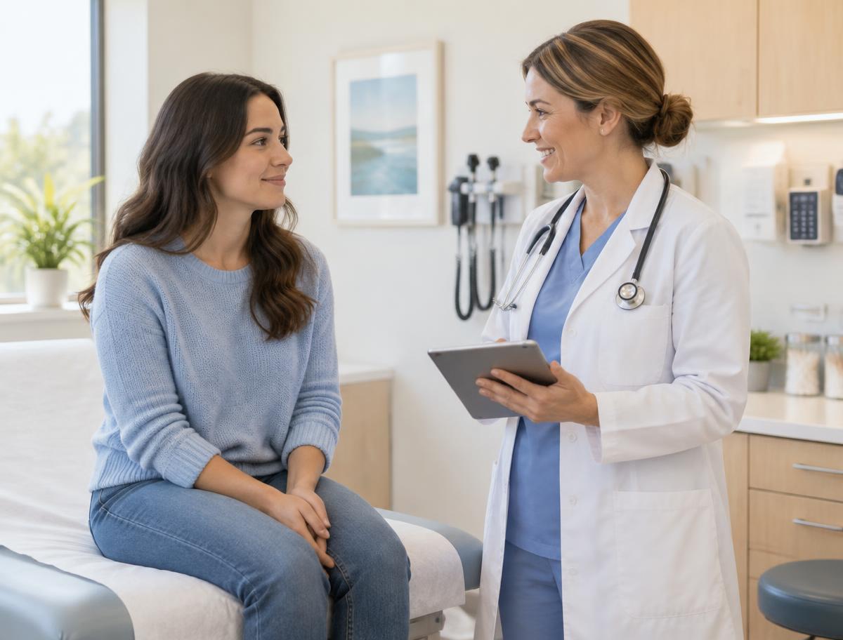 Woman speaking with a provider during a women's health visit