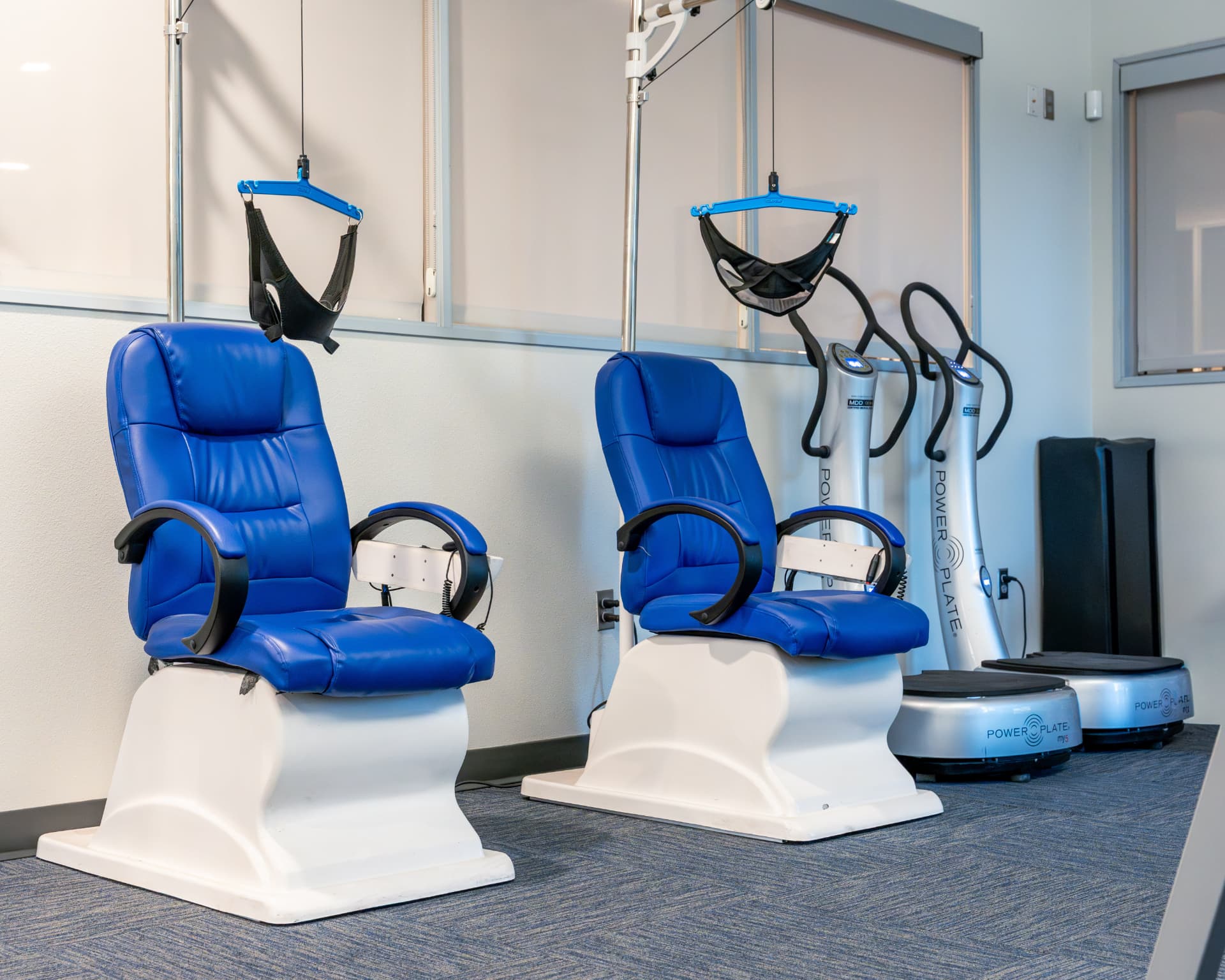 Power Plate therapy chairs in the First Health rehabilitation area